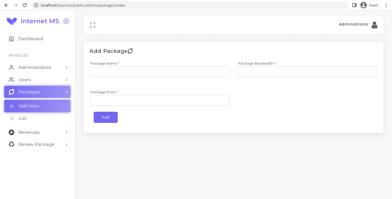 Add Package (Admin Panel)