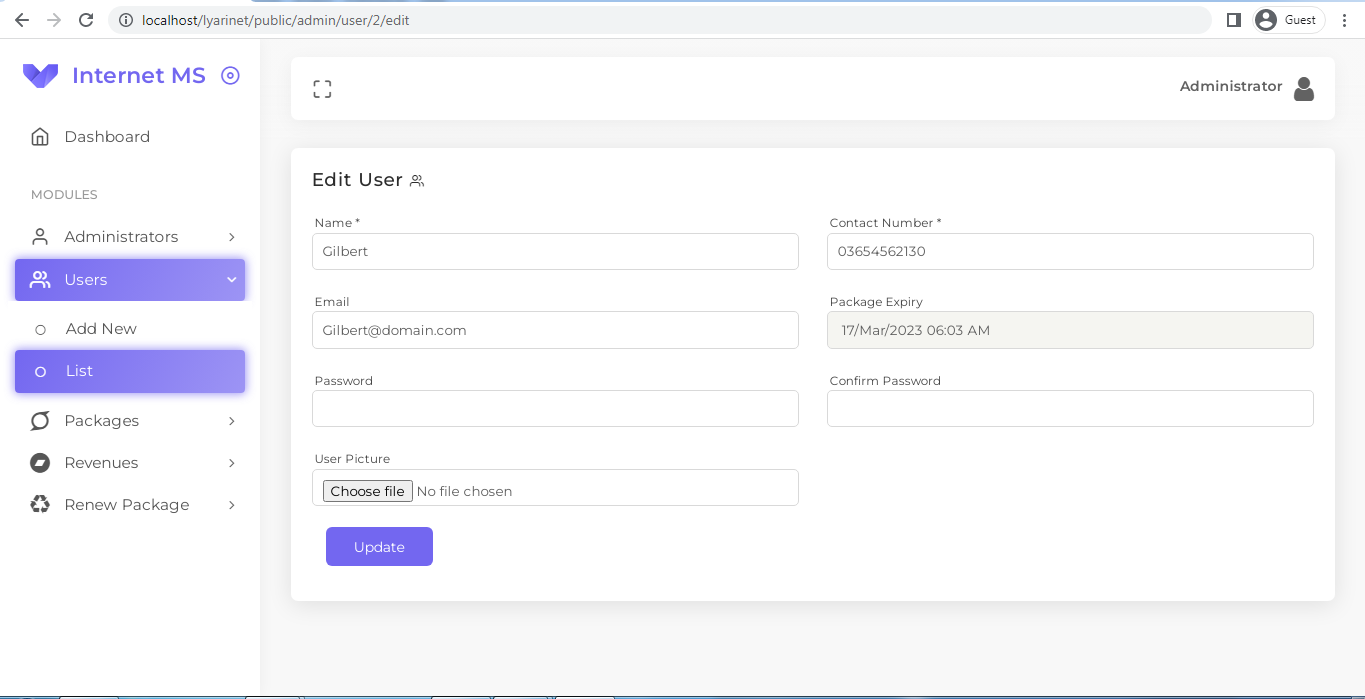 Edit User (Admin Panel)
