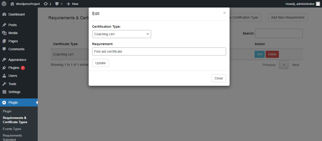 Edit Certificate type